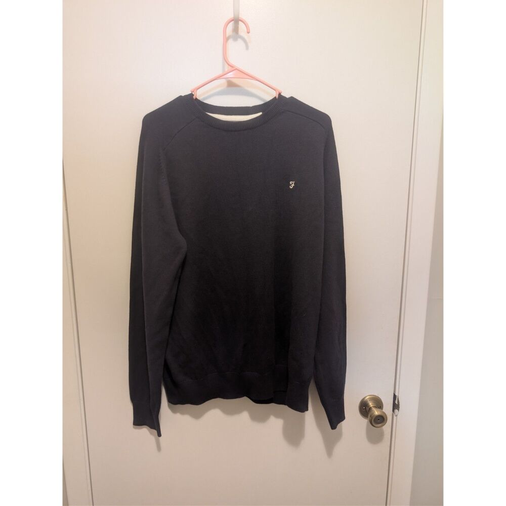 Farah Men's Large Black Organic Cotton Crewneck Sweater Modern Fit